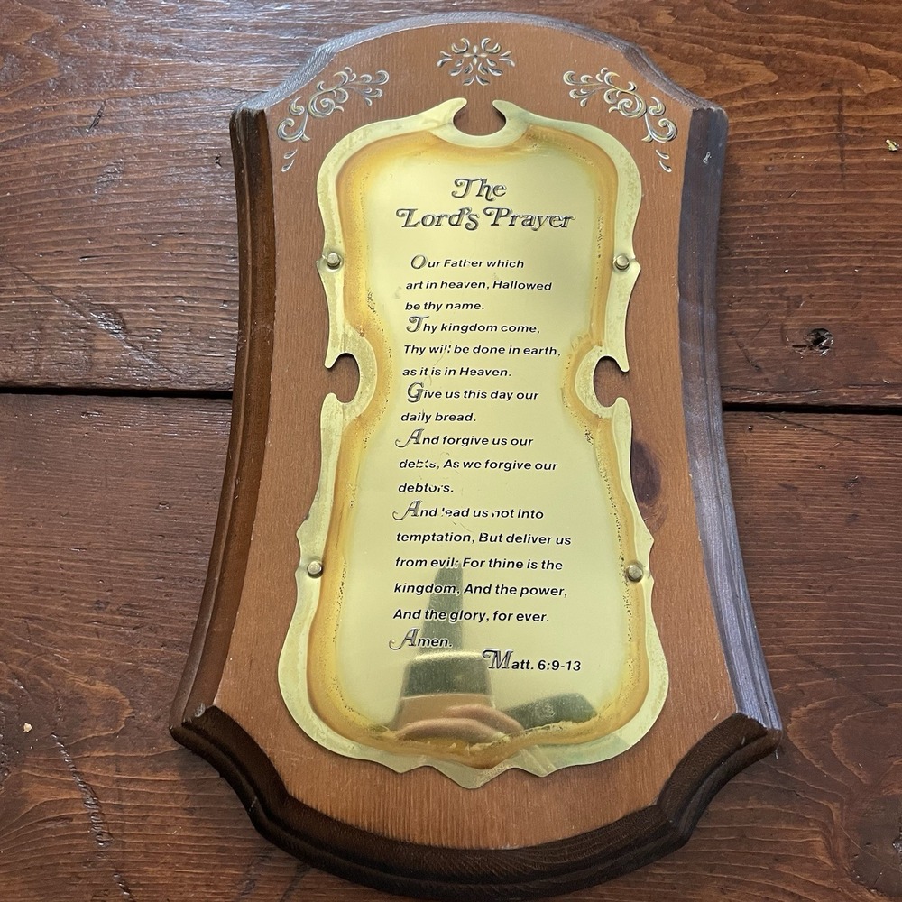Vintage Lord's Prayer Decorative Board with Metal Vintage Homco Plaque 13.5"x7"